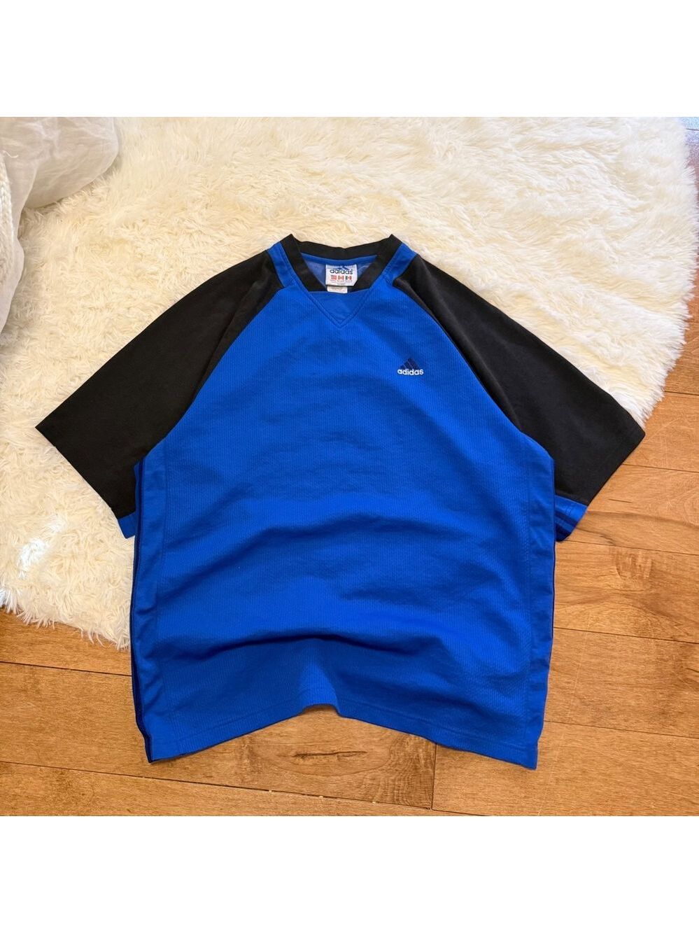 Vintage Adidas Raglan Jersey Blue Black 90s Blokecore Mens XL